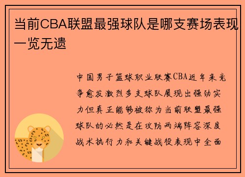 当前CBA联盟最强球队是哪支赛场表现一览无遗